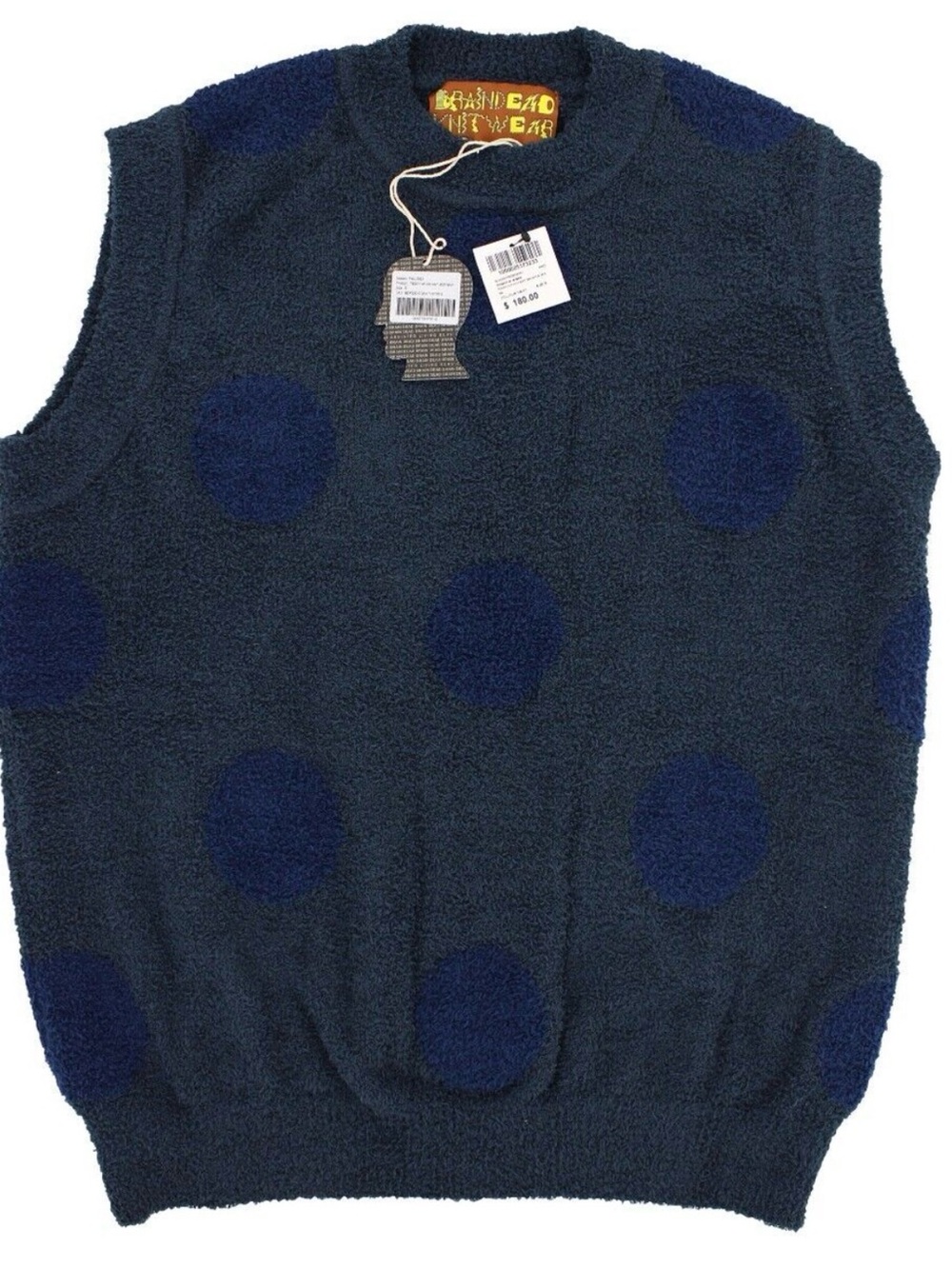 NWOT Brain Dead Men's Teddy Fur Dot Crew Knit Vest in Navy
